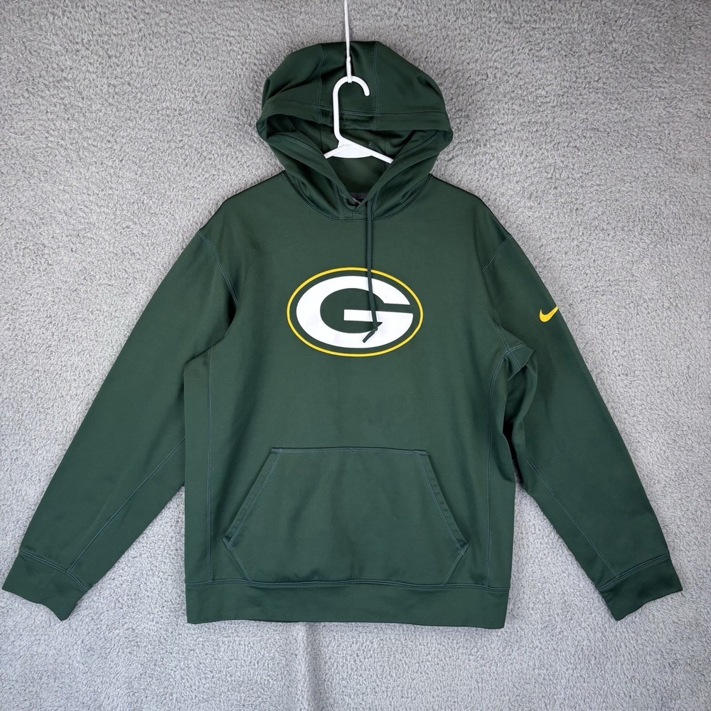 Green Bay Packers Hoodie Mens Medium Green Nike Therma‎ Fit NFL Cheese Head